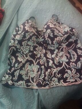 Lands' End Navy and Aqua Floral Swim Camisole